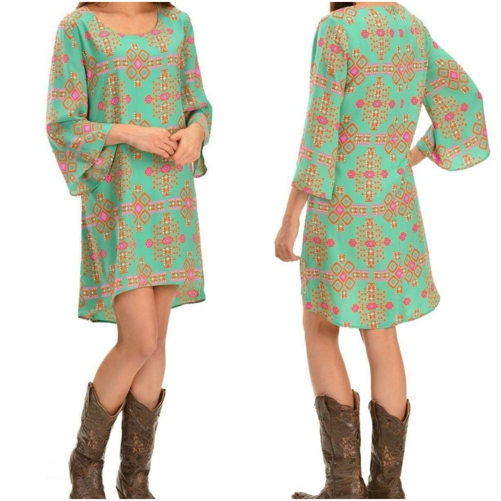 NWT WRANGLER Turquoise Aztec Sheath Dress SZ L
